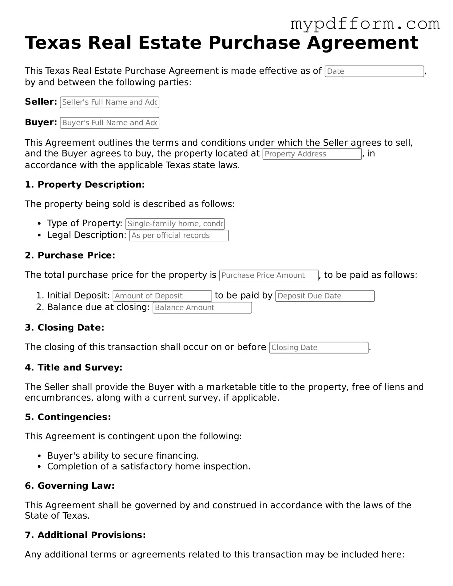 Valid  Real Estate Purchase Agreement Template for Texas