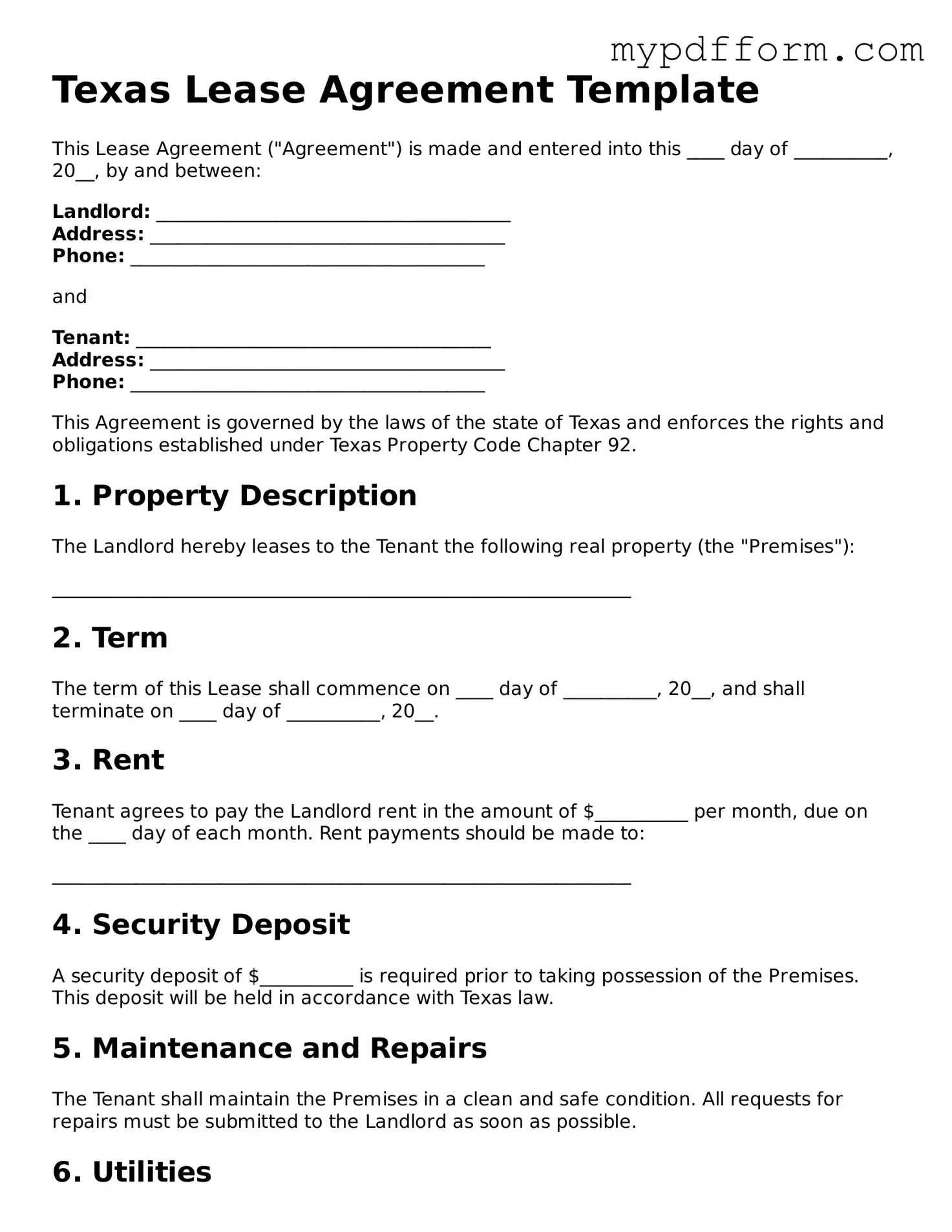 Valid  Lease Agreement Template for Texas