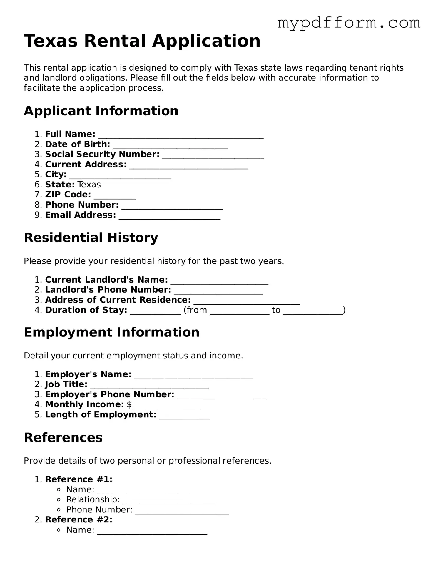 Valid  Rental Application Template for Texas