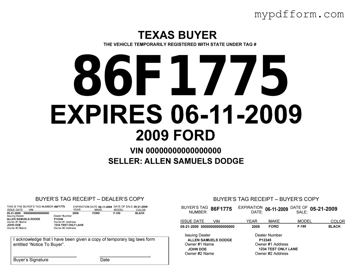 Fill in Your Texas Temporary Tag Form