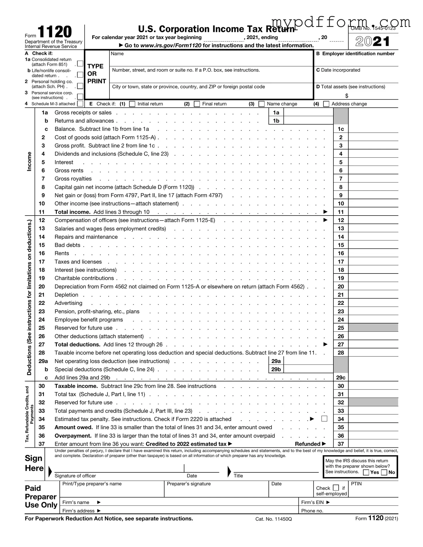 Fill in Your IRS 1120 Form