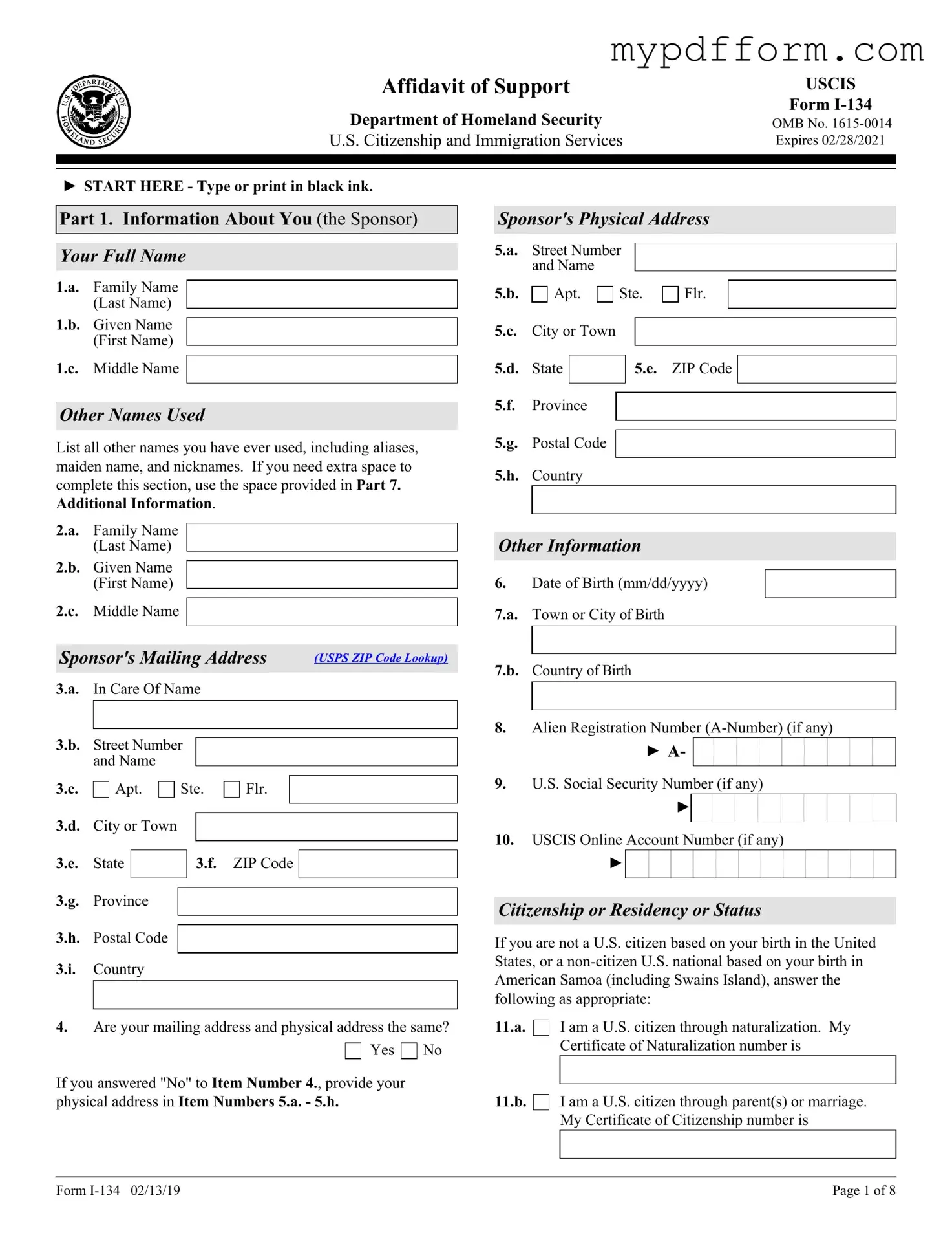Fill in Your USCIS I-134 Form
