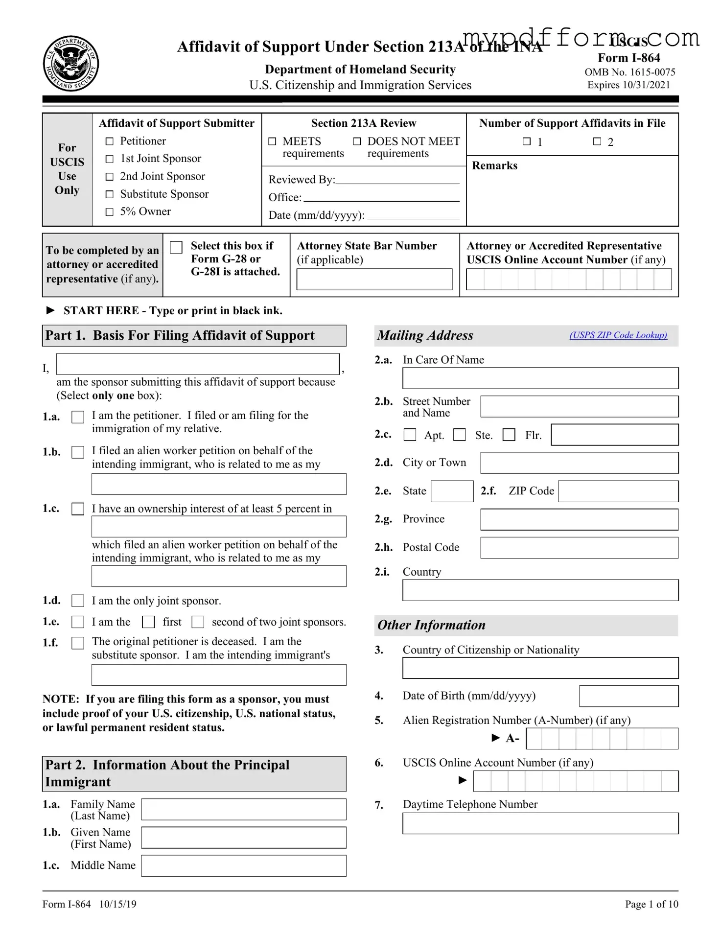 Fill in Your USCIS I-864 Form