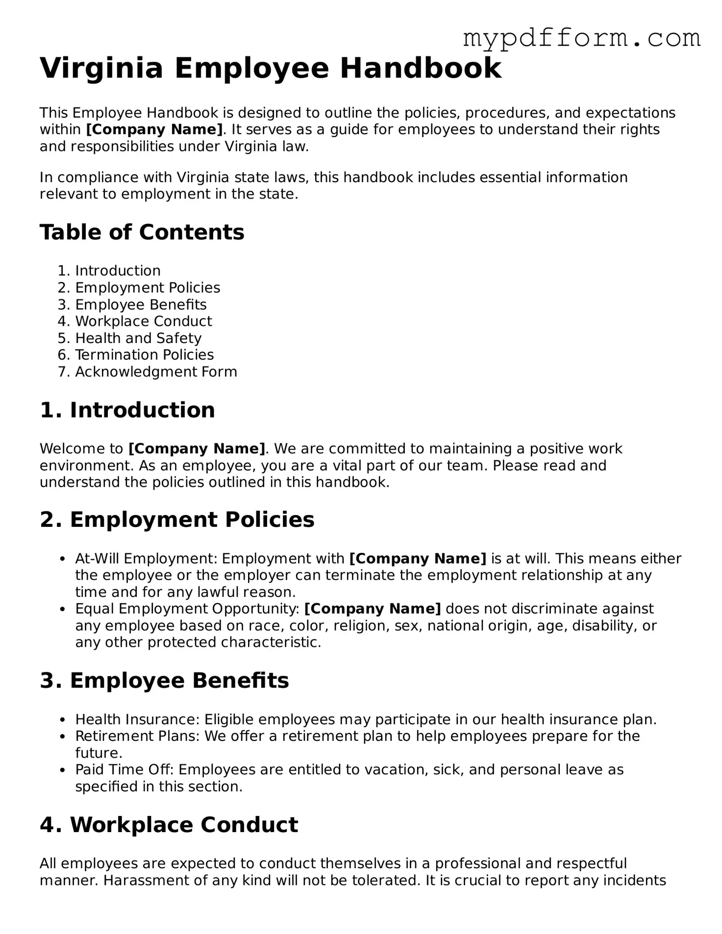 Valid  Employee Handbook Template for Virginia