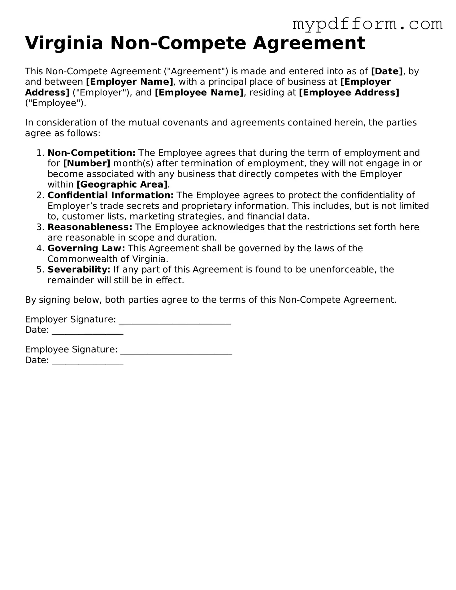 Valid  Non-compete Agreement Template for Virginia