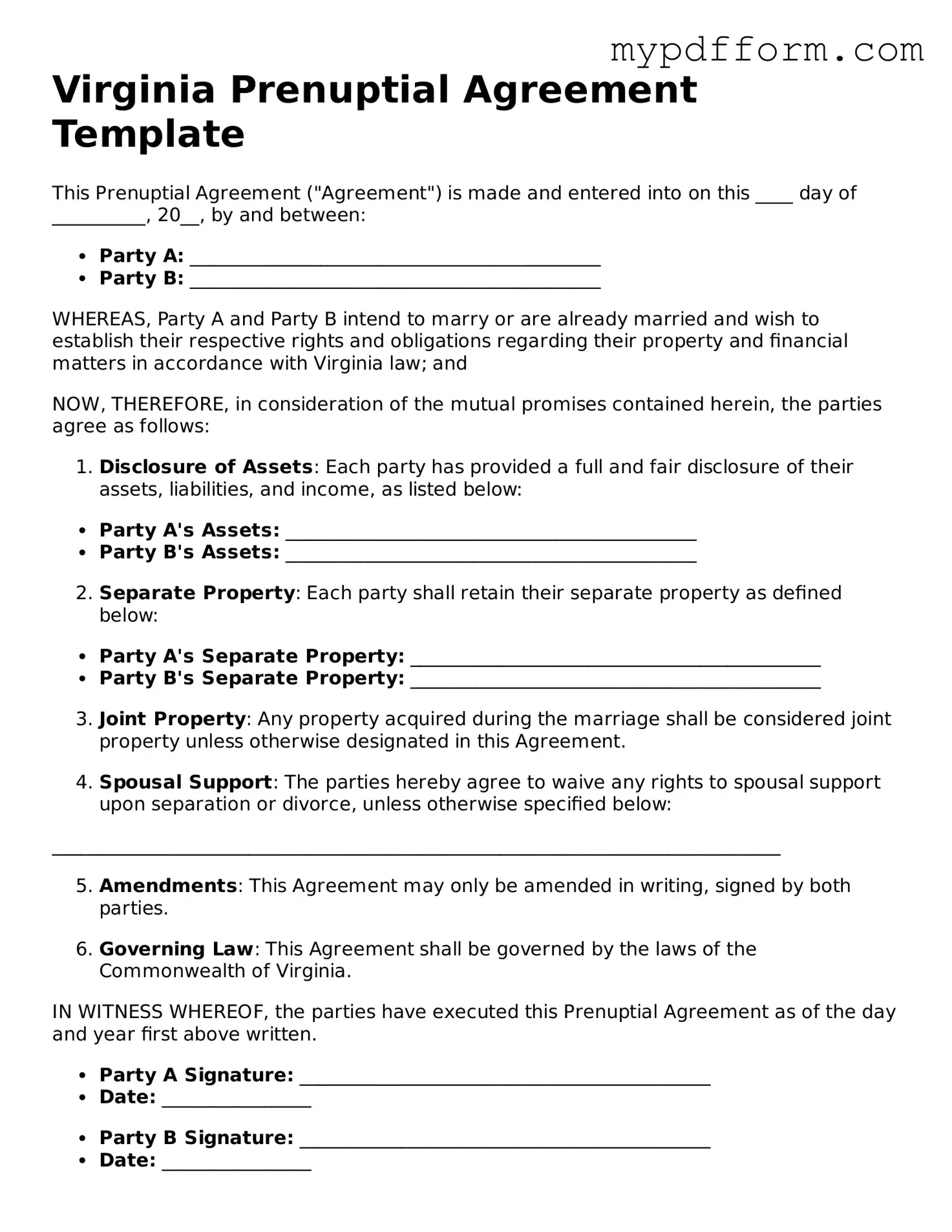 Valid  Prenuptial Agreement Template for Virginia