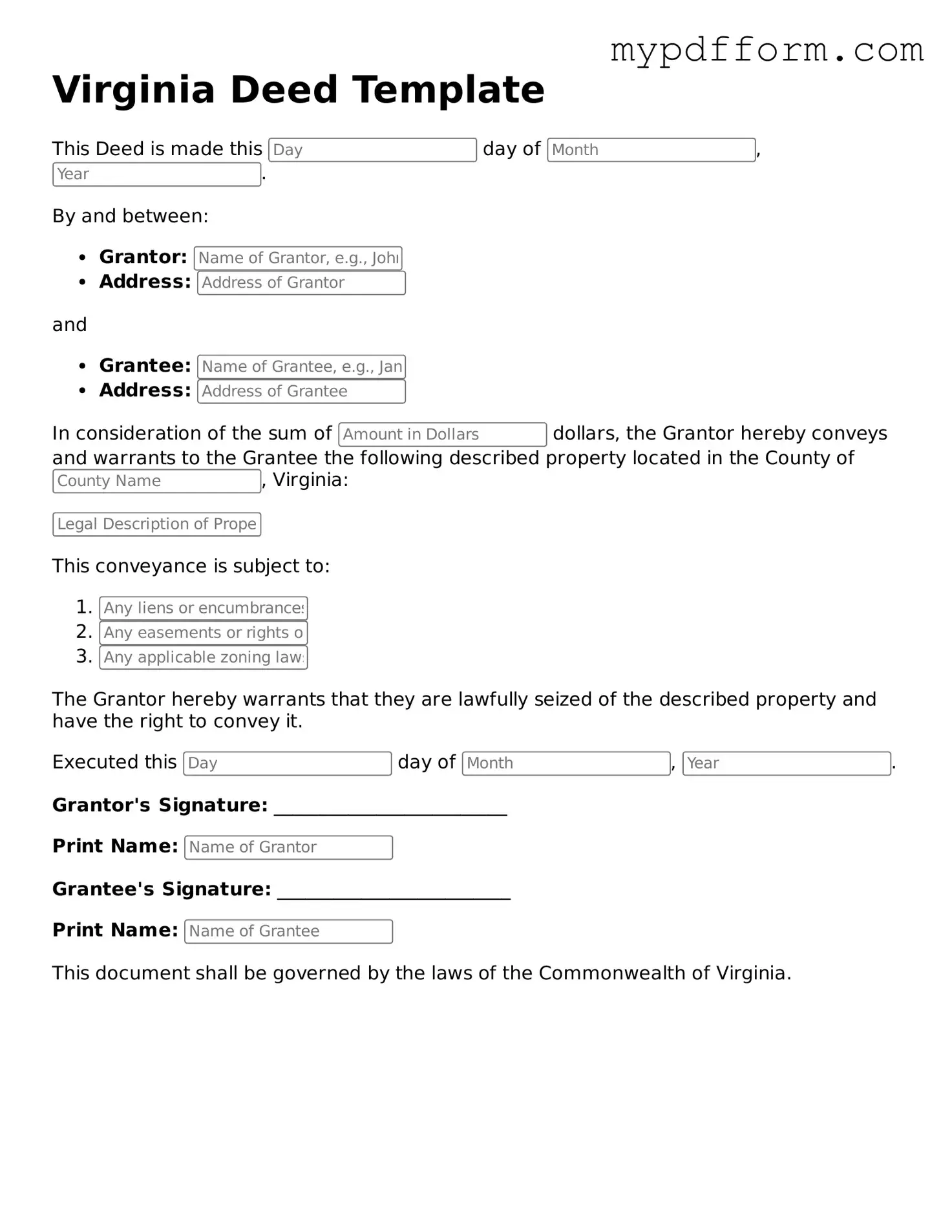 Valid  Deed Template for Virginia