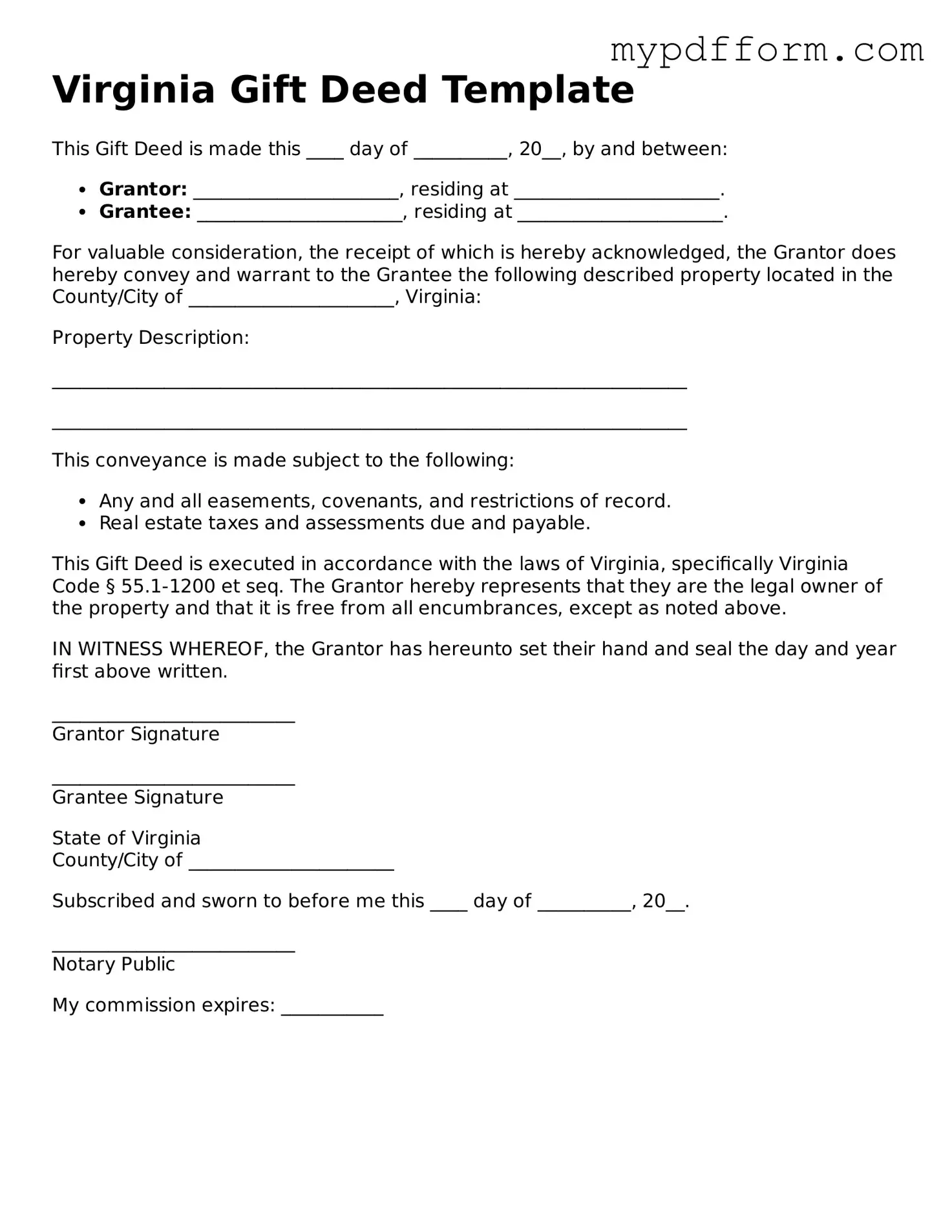 Valid  Gift Deed Template for Virginia