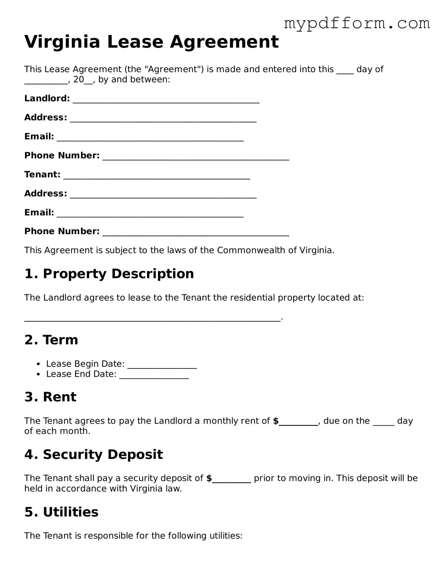 Valid  Lease Agreement Template for Virginia