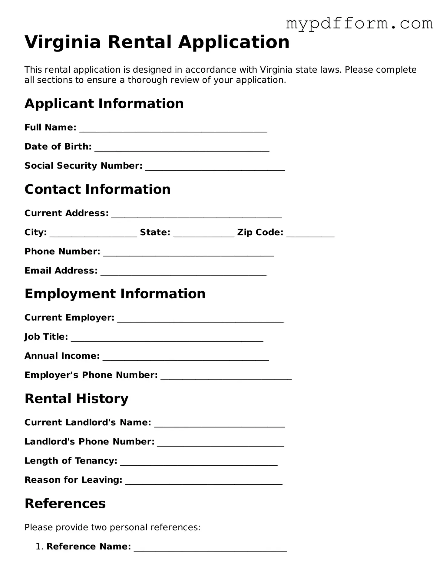 Valid  Rental Application Template for Virginia