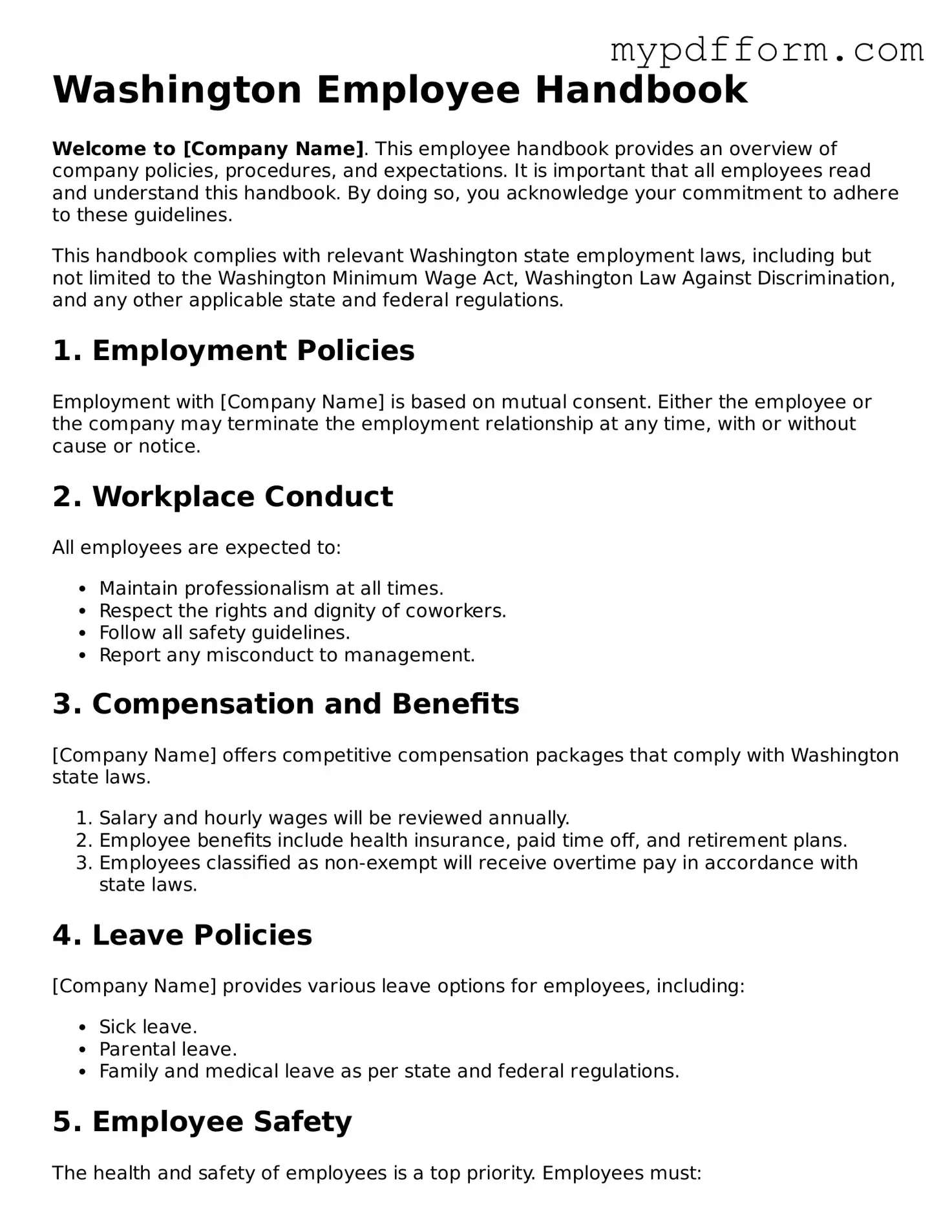 Valid  Employee Handbook Template for Washington