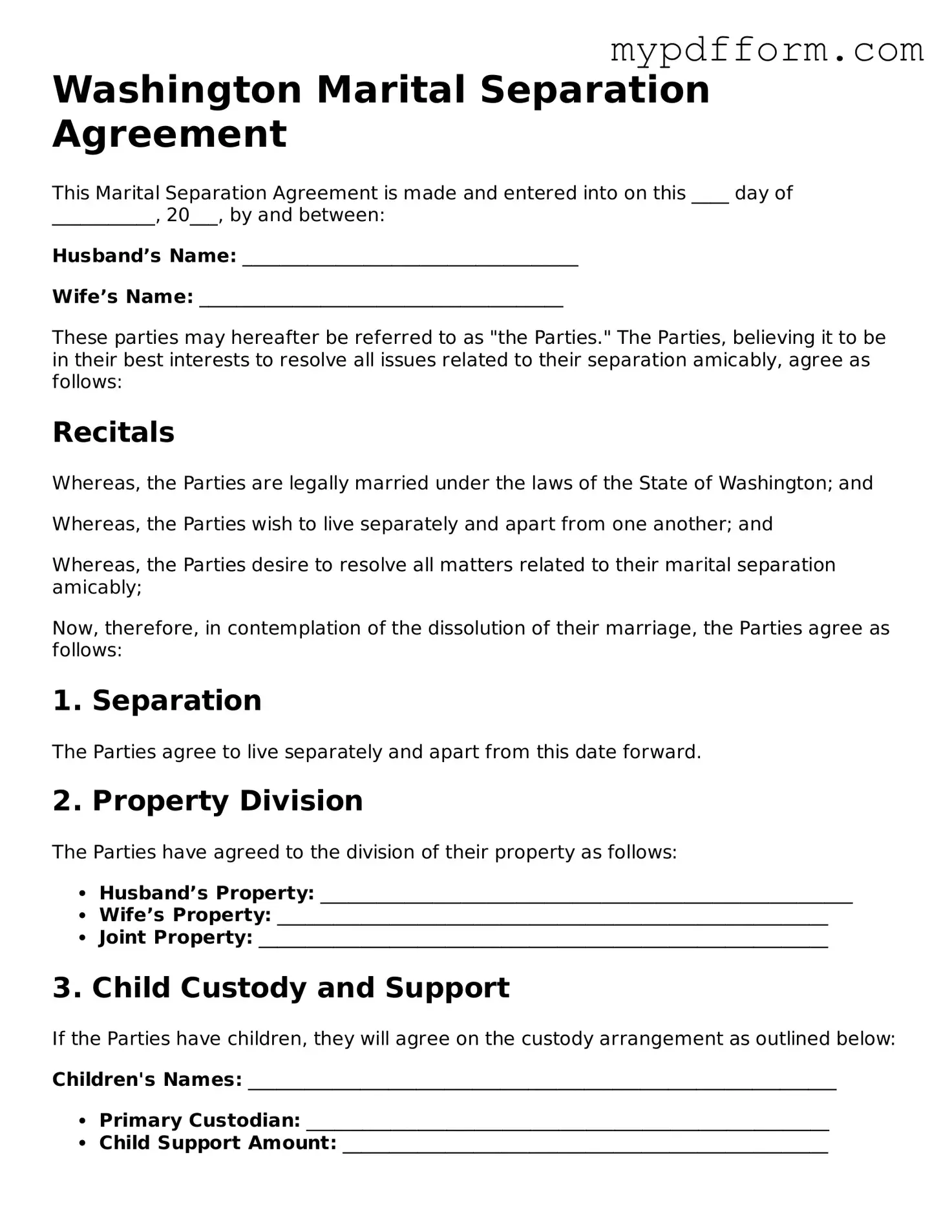 Valid  Marital Separation Agreement Template for Washington