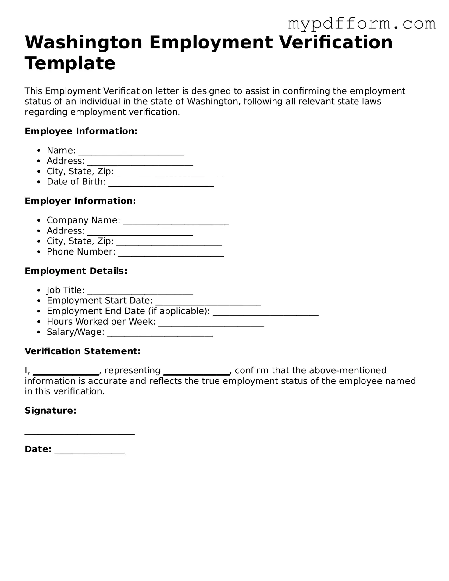 Valid  Employment Verification Template for Washington