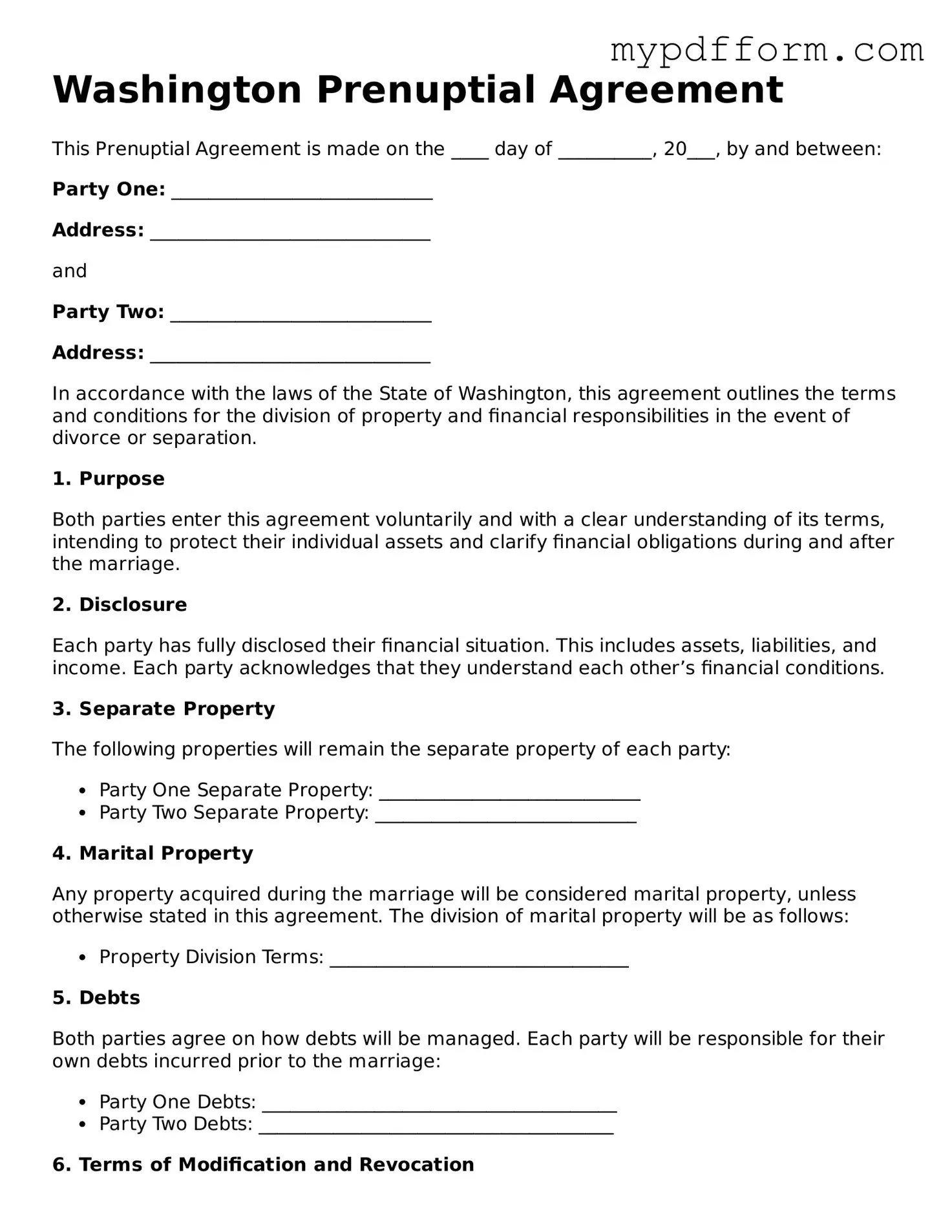 Valid  Prenuptial Agreement Template for Washington