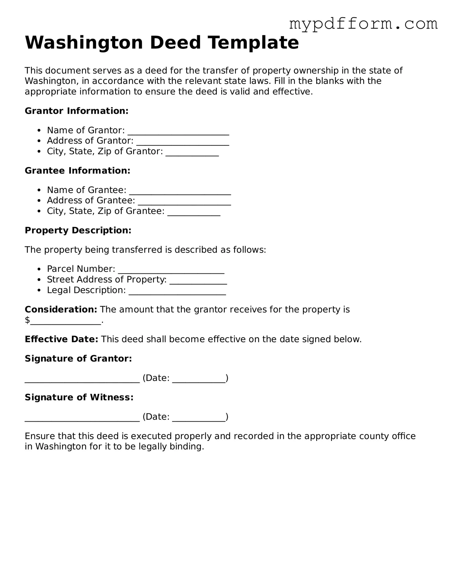 Valid  Deed Template for Washington