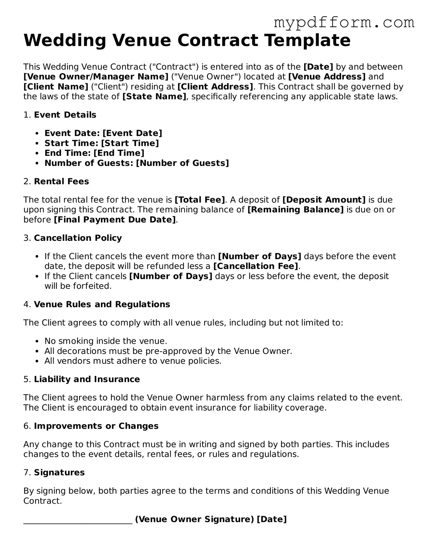 Fillable Wedding Venue Contract Document