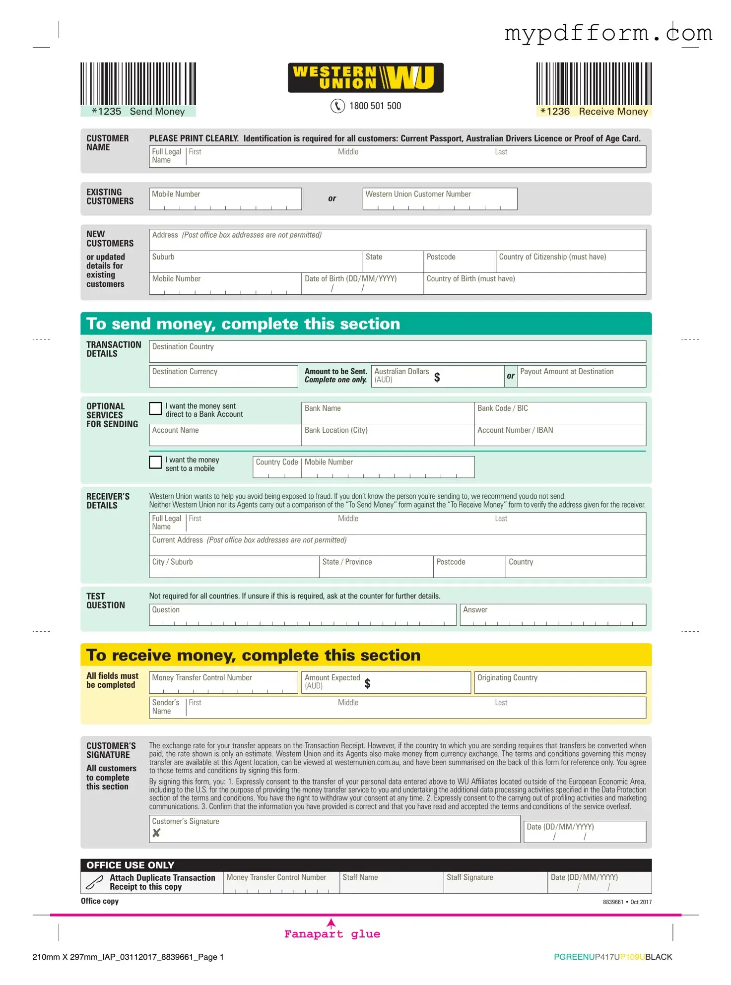 Fill in Your Western Union Form